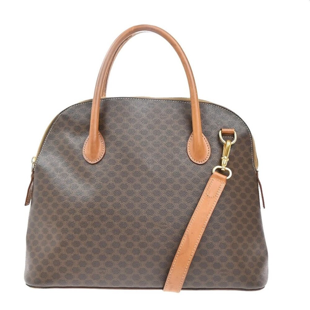 CELINE Logo Macadam 2Way Shoulder Hand Bag PVC Leather Brown GHW Italy 31KP442